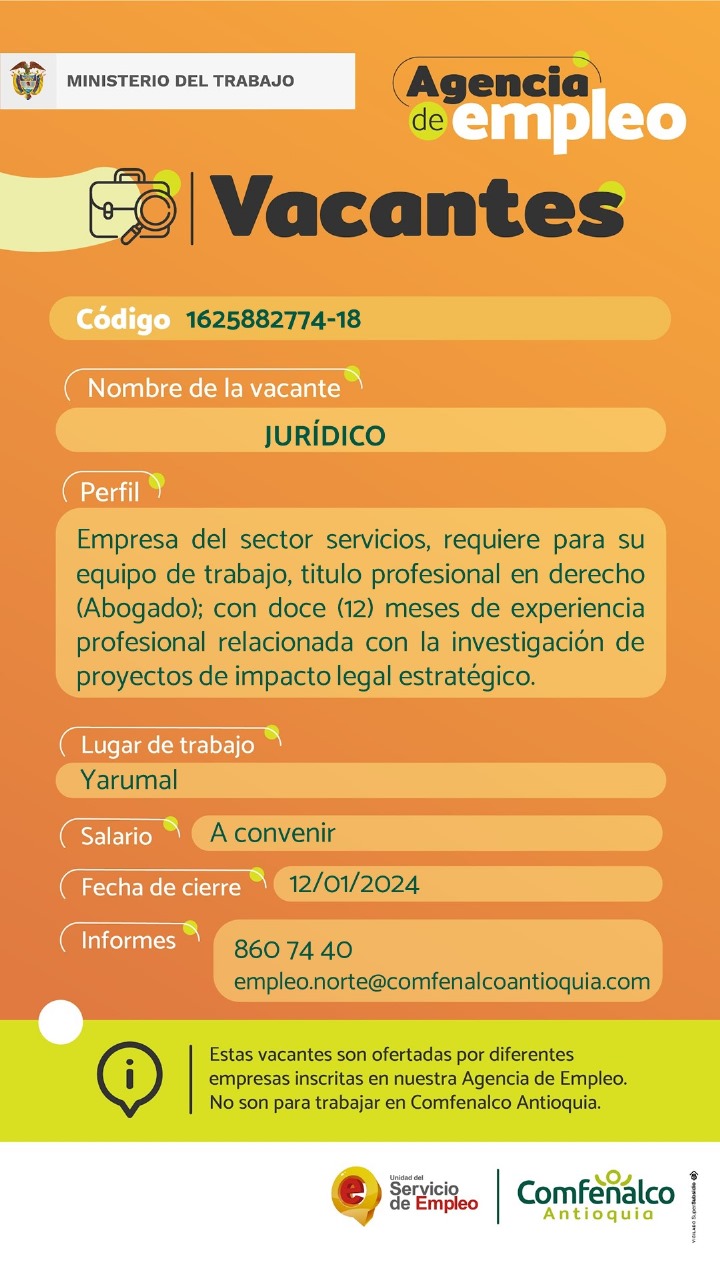 Vacantesa Agencia de Empleo | Jurídico | Confenalco